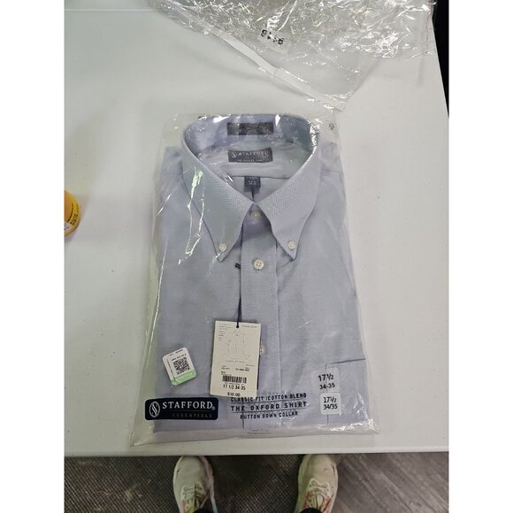 NEW Stafford Wrinkle Free OXFORD  Light Blue Sz 17 1/2 34/35 Button Down - Picture 1 of 4